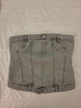 Zara Light Gray Denim Shorts-Style Strapless Tube Top Size L NWOT